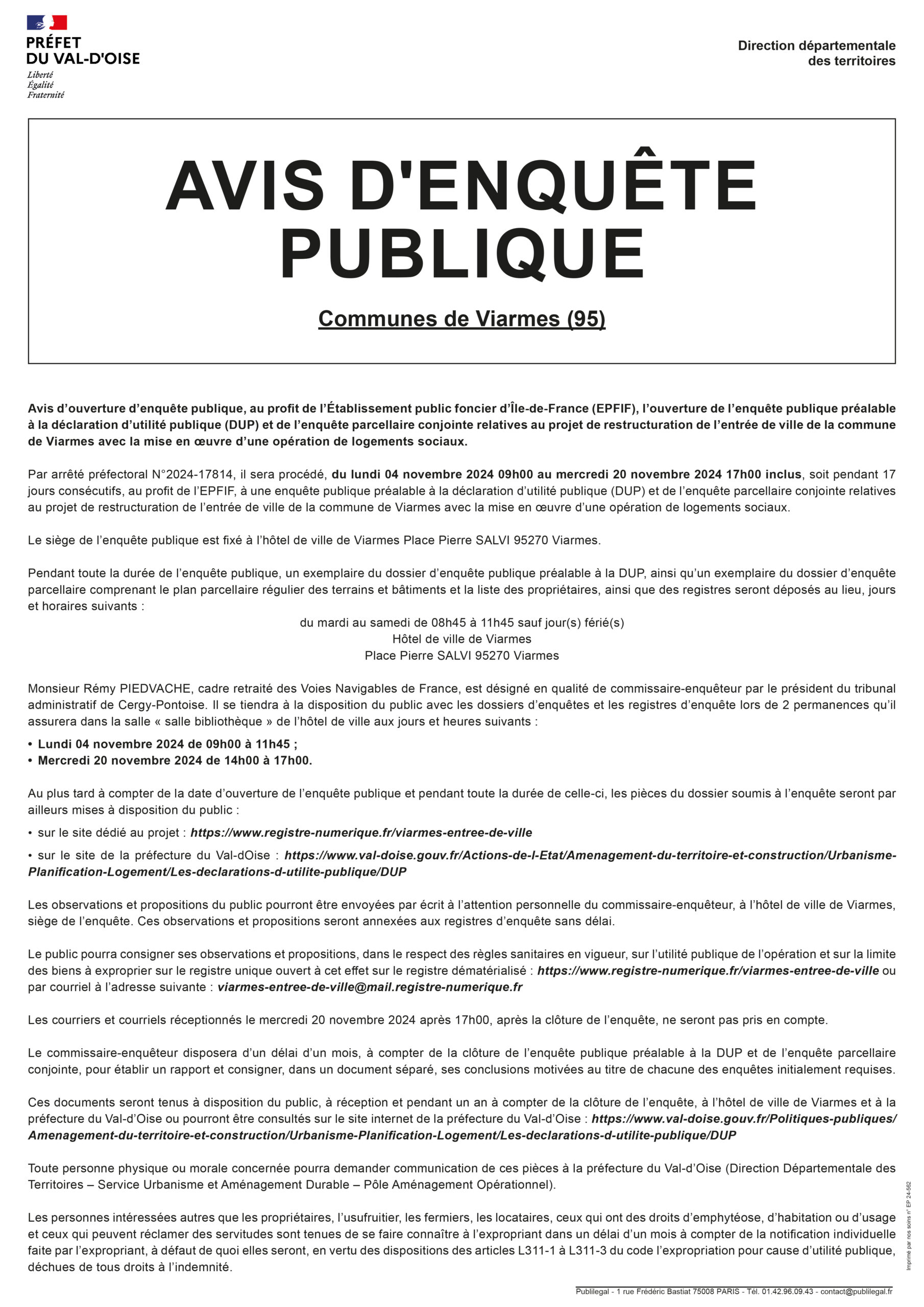 Avis d'enquête publique Viarmes
